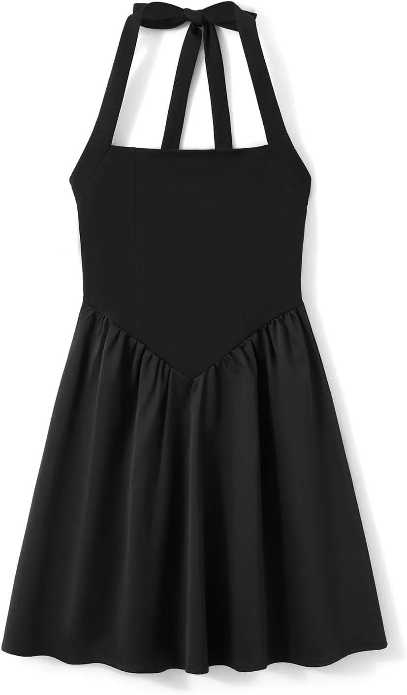 Womens Sleeveless Mini Dress Y2k Going Out Streetwear Casual Sleeveless Corset Ruffle Hem Lace Trim Short Dresses