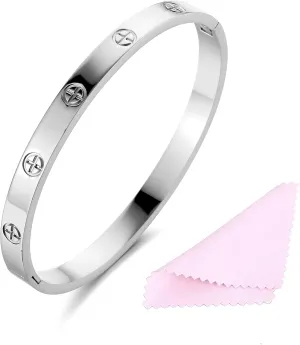 Women's Stainless Steel Bracelet Jewelry Crystal Bracelet With Cube Zircon Hinge Jewelry oval Bangle Christmas Valentines Birthday Gifts for Women