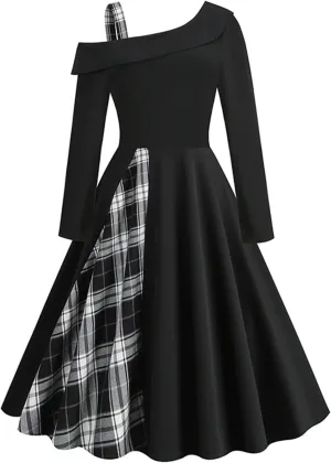 Women's Vintage Audrey Dress 1950s Retro Cocktail Dress Long Sleeve Rockabilly Prom Dress Work Church Casual Dresses