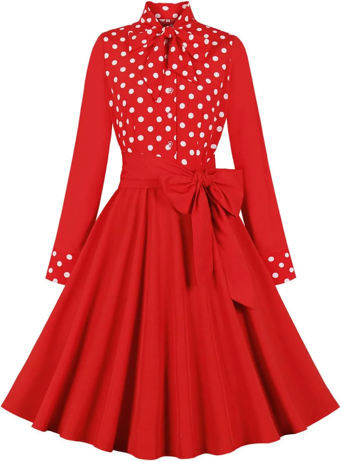 Women's Vintage Audrey Dress 1950s Retro Cocktail Dress Long Sleeve Rockabilly Prom Dress Work Church Casual Dresses