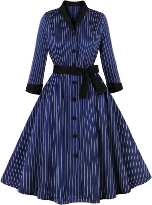 Women's Vintage Audrey Dress 1950s Retro Cocktail Dress Long Sleeve Rockabilly Prom Dress Work Church Casual Dresses