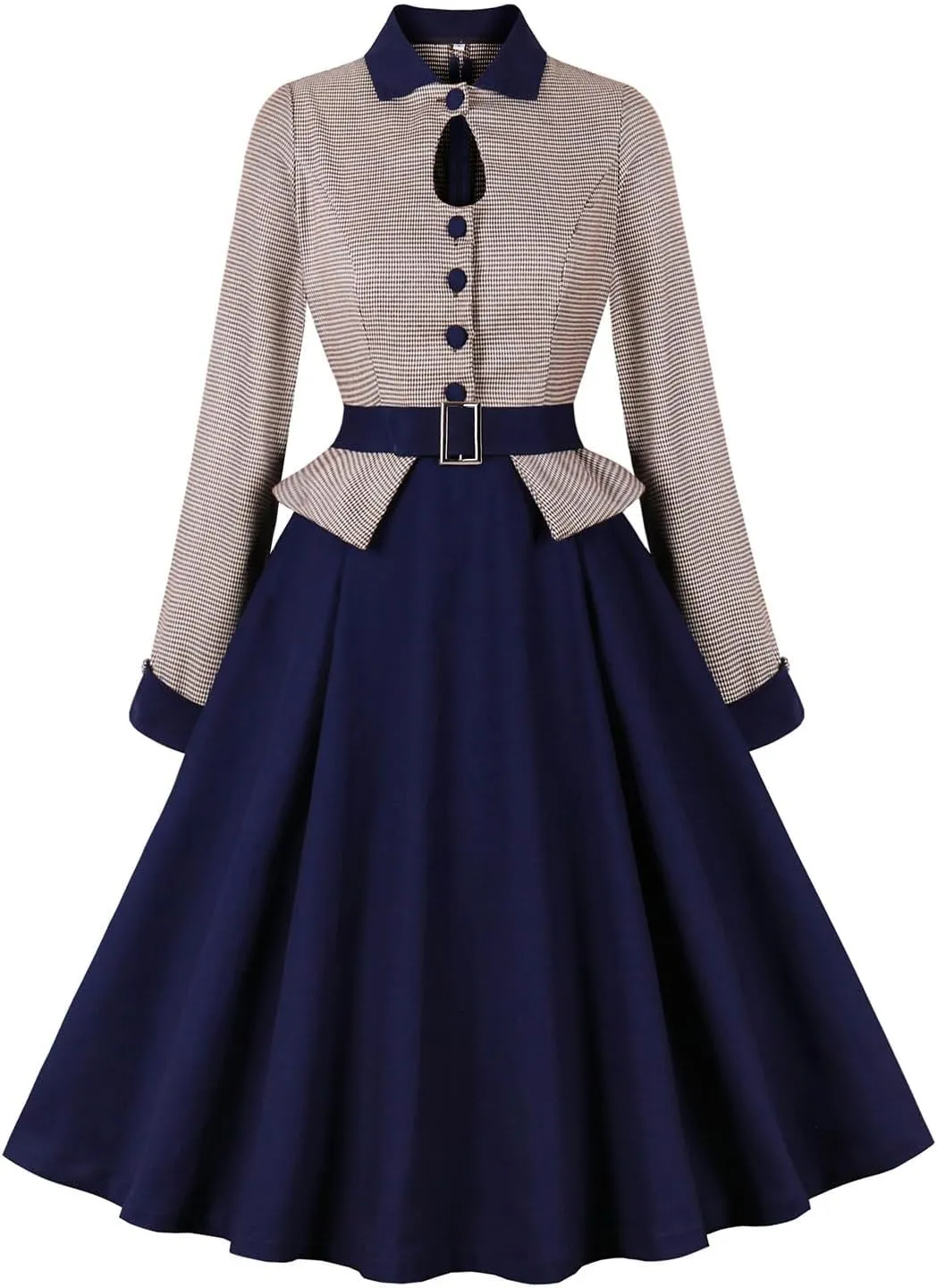 Women's Vintage Audrey Dress 1950s Retro Cocktail Dress Long Sleeve Rockabilly Prom Dress Work Church Casual Dresses
