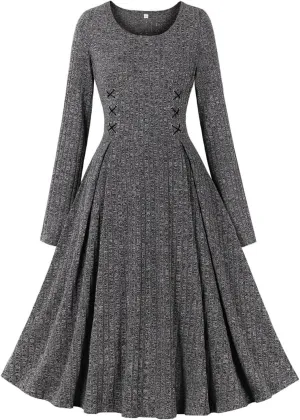 Women's Vintage Audrey Dress 1950s Retro Cocktail Dress Long Sleeve Rockabilly Prom Dress Work Church Casual Dresses