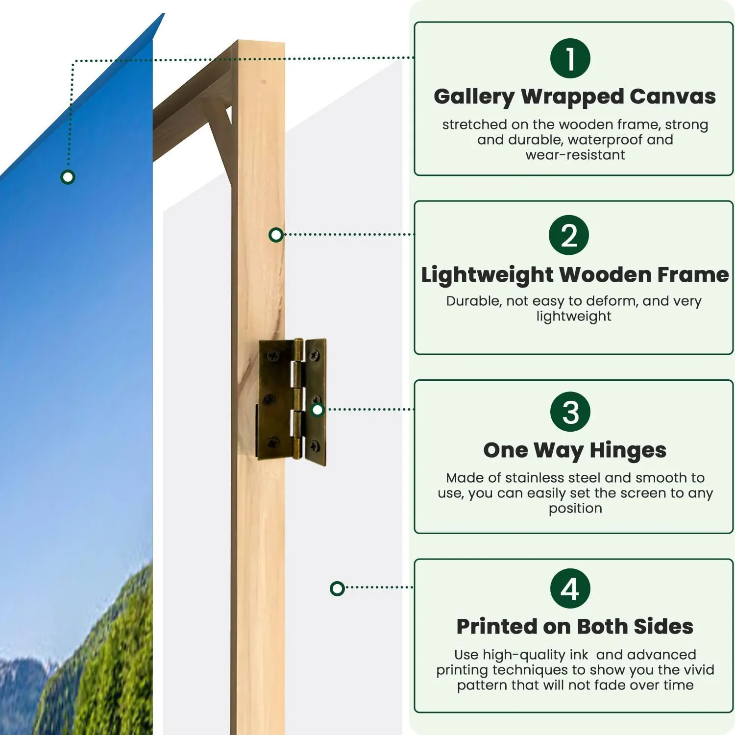 Wood Screen Room Divider Idyllic Summer Landscape Mountain Lake Alps Folding Screen Canvas Privacy Partition Panels Dual-Sided Wall Divider Indoor Display Shelves 6 Panels