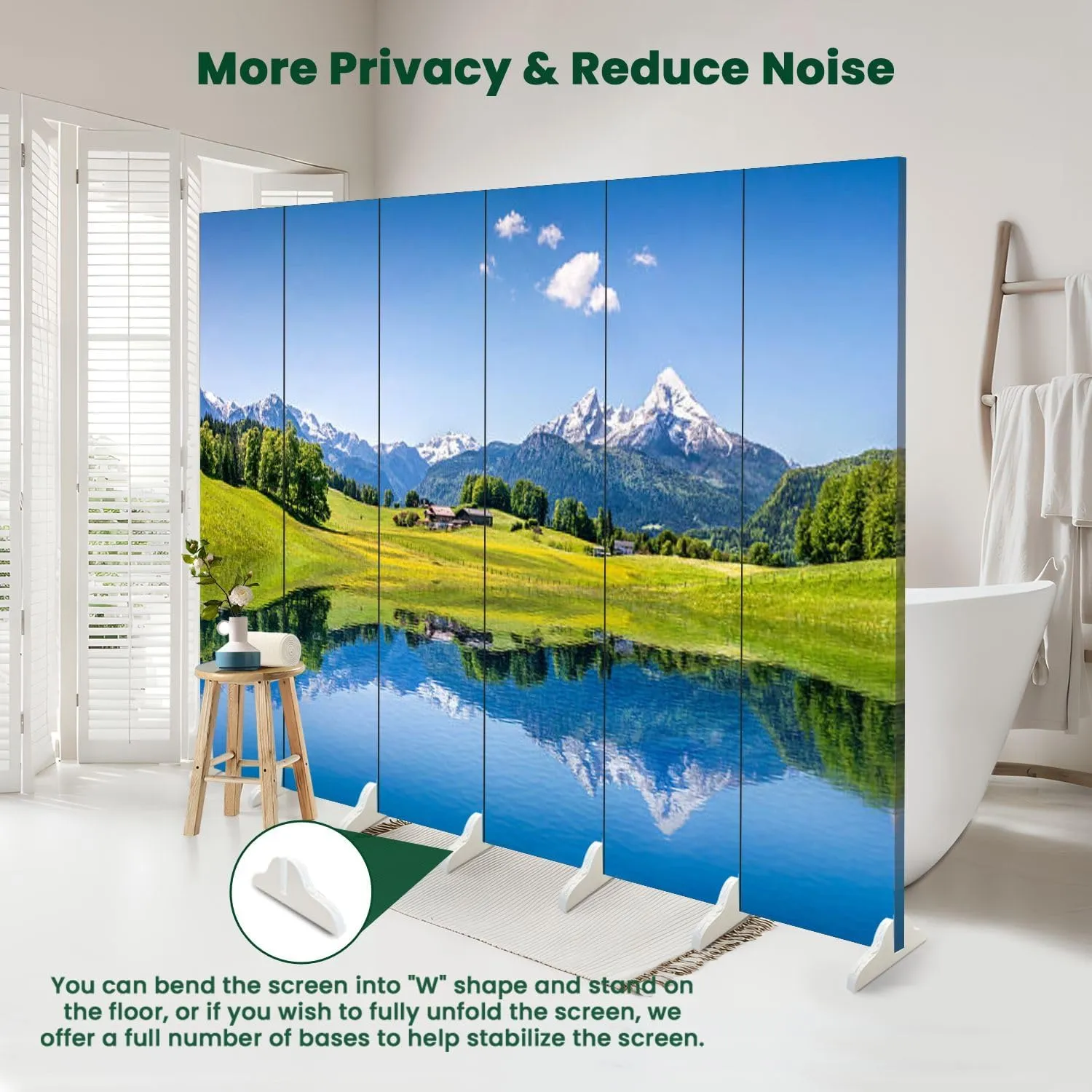 Wood Screen Room Divider Idyllic Summer Landscape Mountain Lake Alps Folding Screen Canvas Privacy Partition Panels Dual-Sided Wall Divider Indoor Display Shelves 6 Panels
