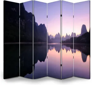 Wood Screen Room Divider Mountain Reflections Dawn Guilin China Folding Screen Canvas Privacy Partition Panels Dual-Sided Wall Divider Indoor Display Shelves 6 Panels