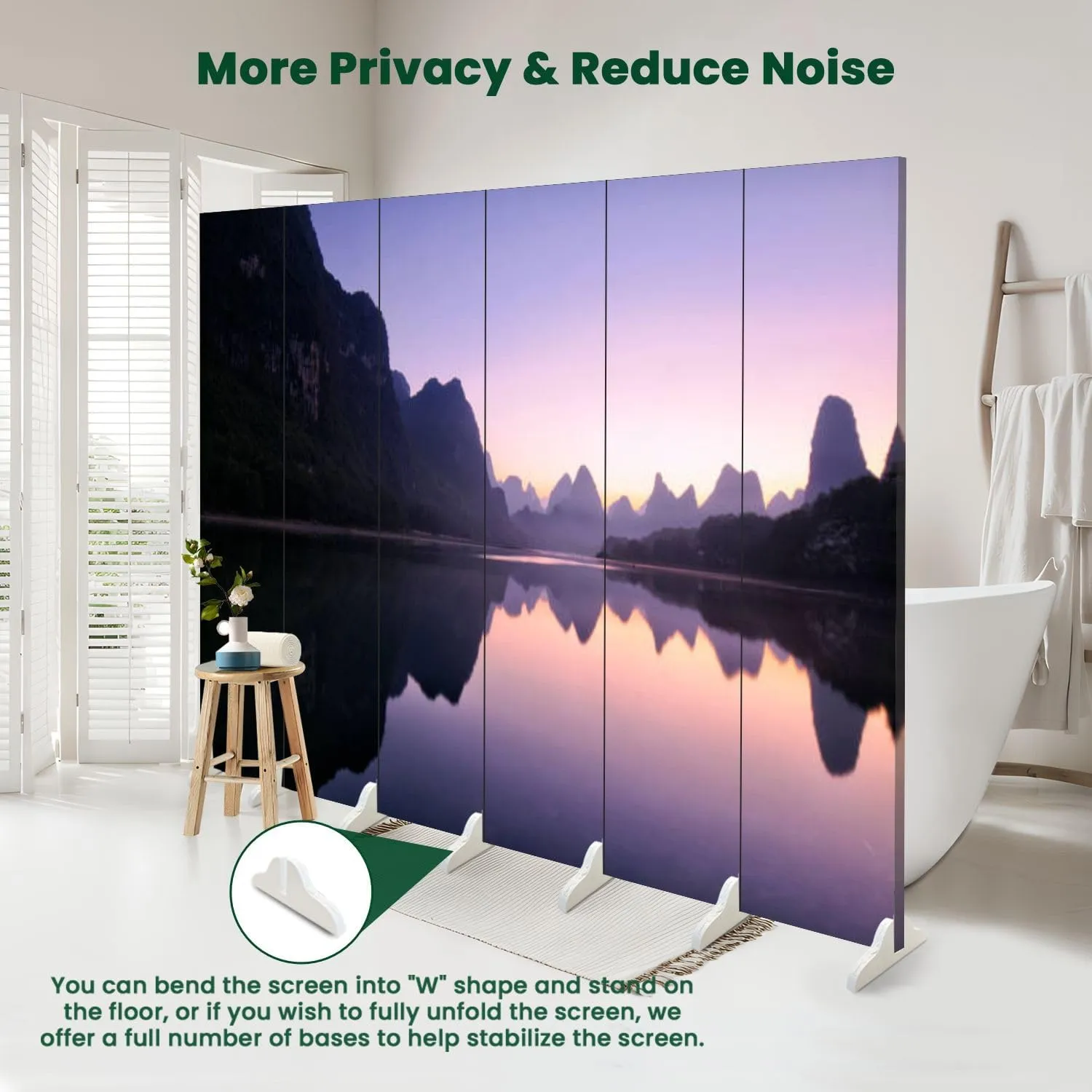 Wood Screen Room Divider Mountain Reflections Dawn Guilin China Folding Screen Canvas Privacy Partition Panels Dual-Sided Wall Divider Indoor Display Shelves 6 Panels