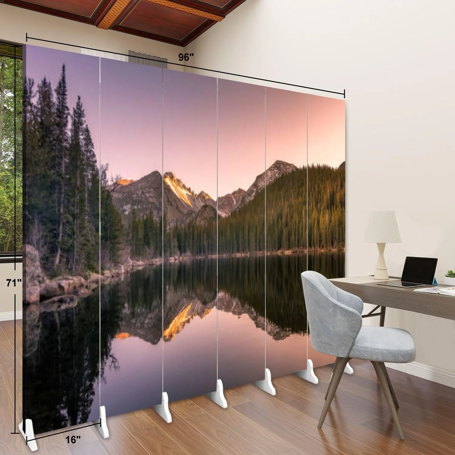 Wood Screen Room Divider Rocky Mountain State Park Lake Reflections Folding Screen Canvas Privacy Partition Panels Dual-Sided Wall Divider Indoor Display Shelves 6 Panels