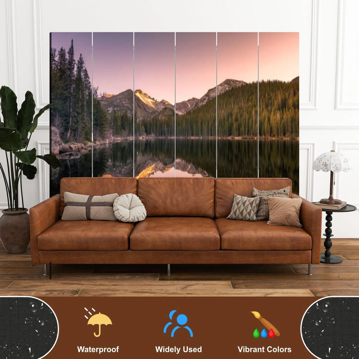 Wood Screen Room Divider Rocky Mountain State Park Lake Reflections Folding Screen Canvas Privacy Partition Panels Dual-Sided Wall Divider Indoor Display Shelves 6 Panels