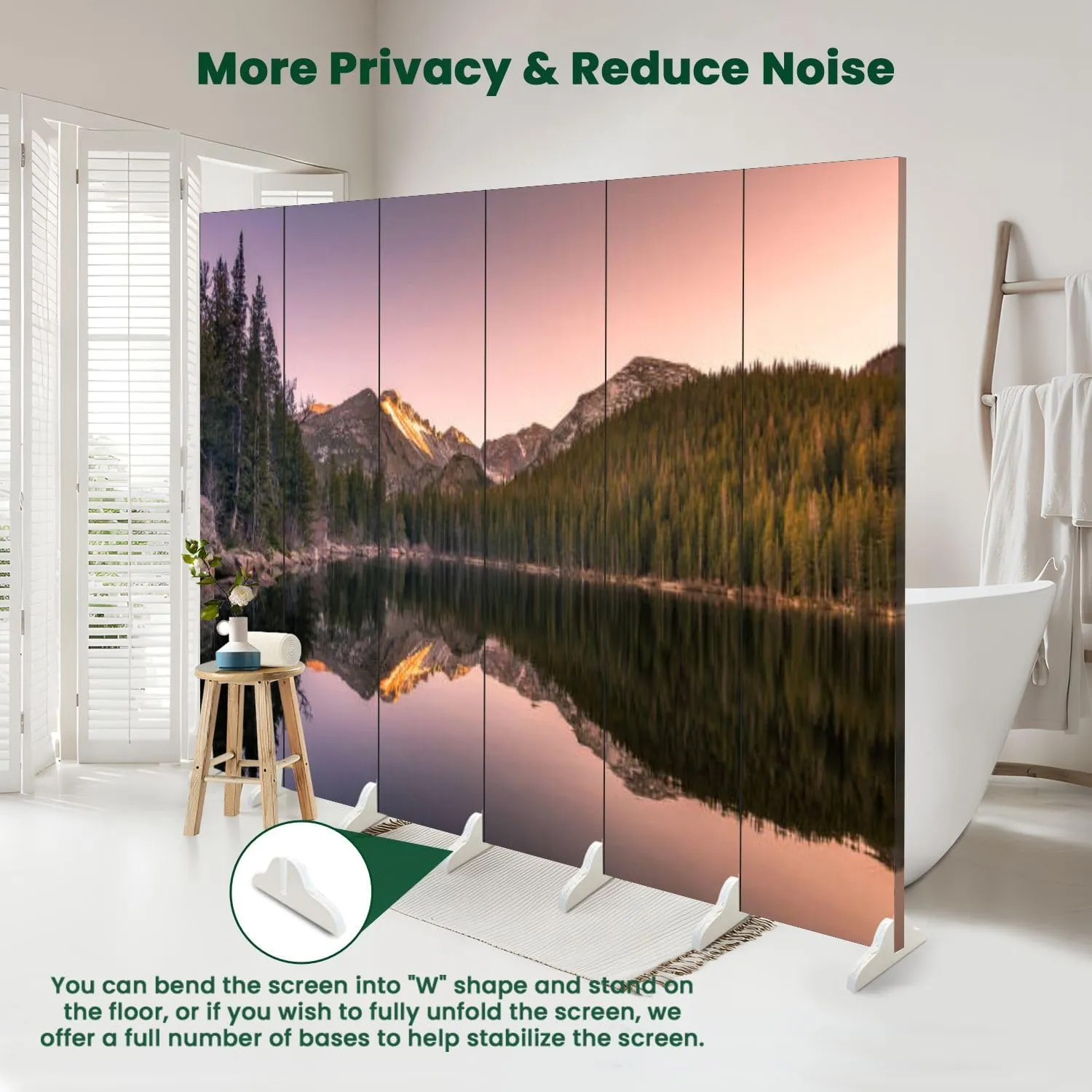 Wood Screen Room Divider Rocky Mountain State Park Lake Reflections Folding Screen Canvas Privacy Partition Panels Dual-Sided Wall Divider Indoor Display Shelves 6 Panels