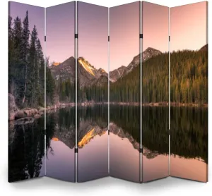 Wood Screen Room Divider Rocky Mountain State Park Lake Reflections Folding Screen Canvas Privacy Partition Panels Dual-Sided Wall Divider Indoor Display Shelves 6 Panels