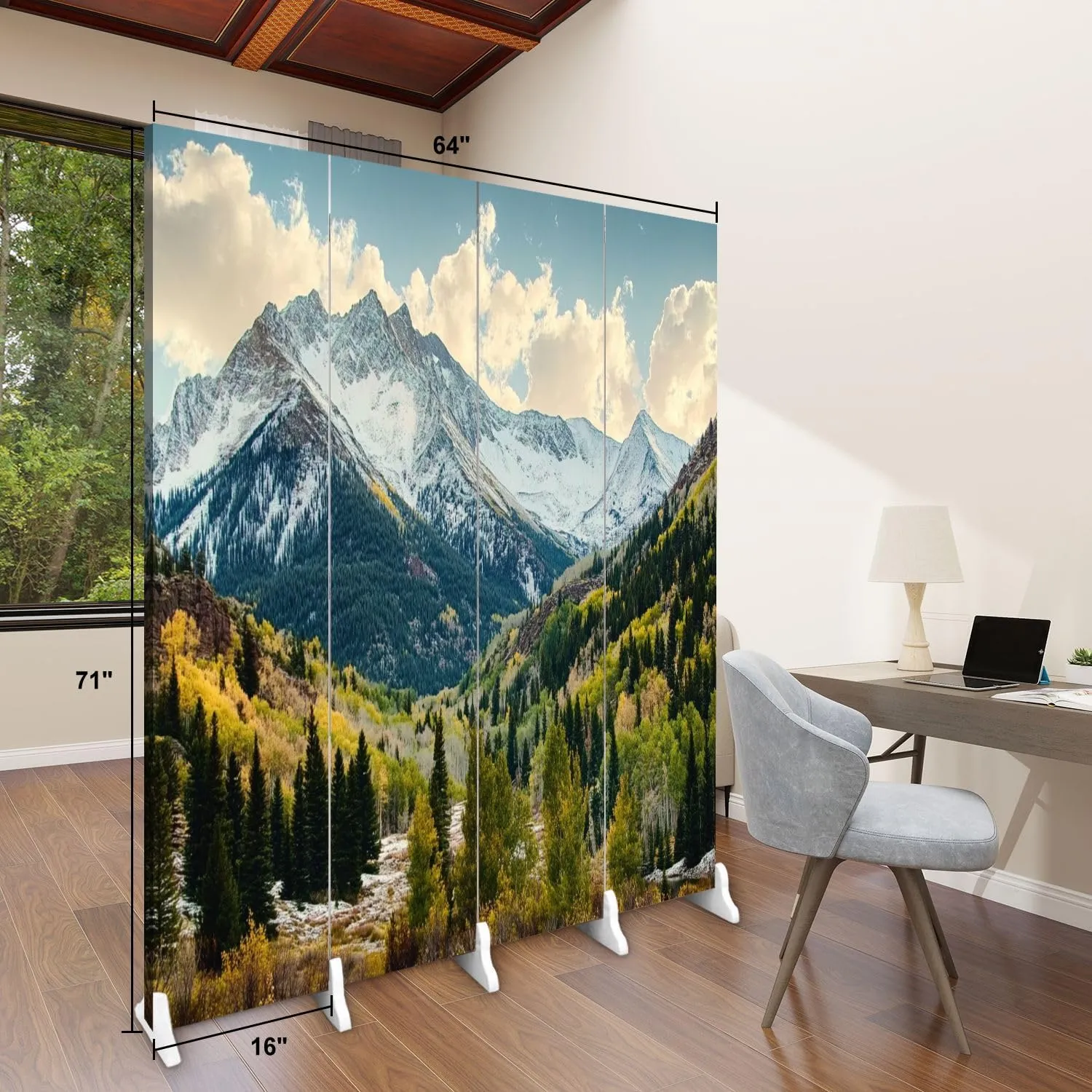 Wood Screen Room Divider Scenic Beauty Colorado Rocky Mountains Dallas Divide Folding Screen Canvas Privacy Partition Panels Dual-Sided Wall Divider Indoor Display Shelves 4 Panels