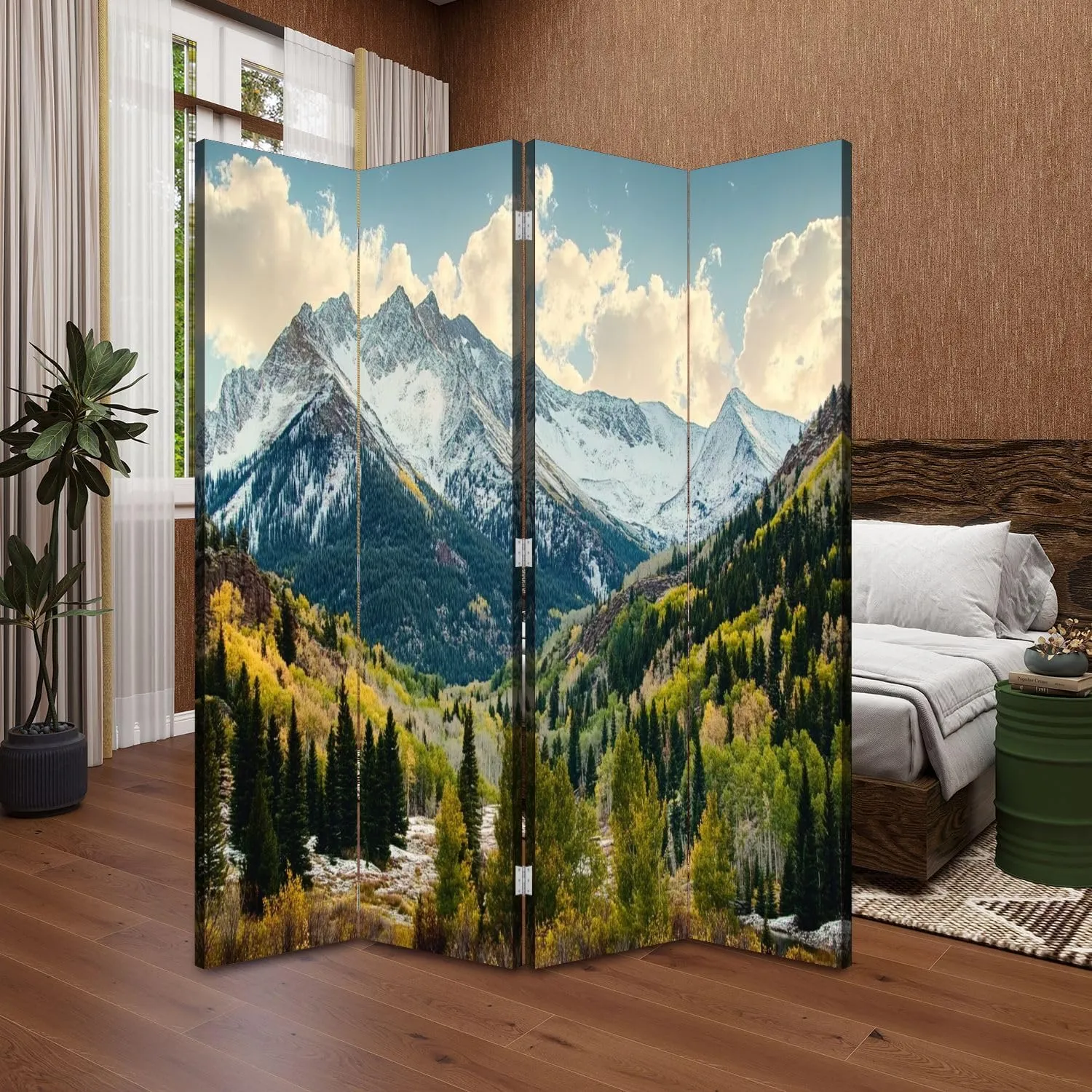 Wood Screen Room Divider Scenic Beauty Colorado Rocky Mountains Dallas Divide Folding Screen Canvas Privacy Partition Panels Dual-Sided Wall Divider Indoor Display Shelves 4 Panels