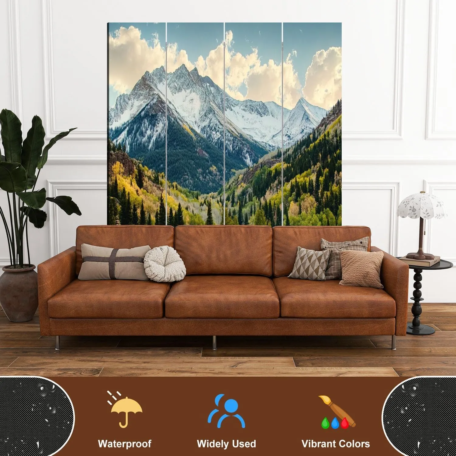 Wood Screen Room Divider Scenic Beauty Colorado Rocky Mountains Dallas Divide Folding Screen Canvas Privacy Partition Panels Dual-Sided Wall Divider Indoor Display Shelves 4 Panels