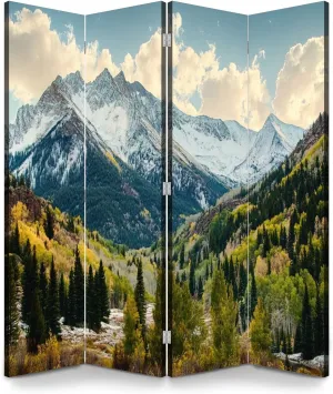 Wood Screen Room Divider Scenic Beauty Colorado Rocky Mountains Dallas Divide Folding Screen Canvas Privacy Partition Panels Dual-Sided Wall Divider Indoor Display Shelves 4 Panels