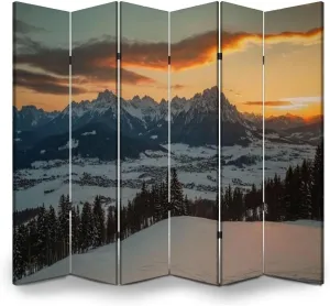 Wood Screen Room Divider Sunrise Idyllic Alpine Scenery Wilder Kaiser Austria Tirol Kaiser Folding Screen Canvas Privacy Partition Panels Dual-Sided Wall Divider Indoor Display Shelves 6 Panels