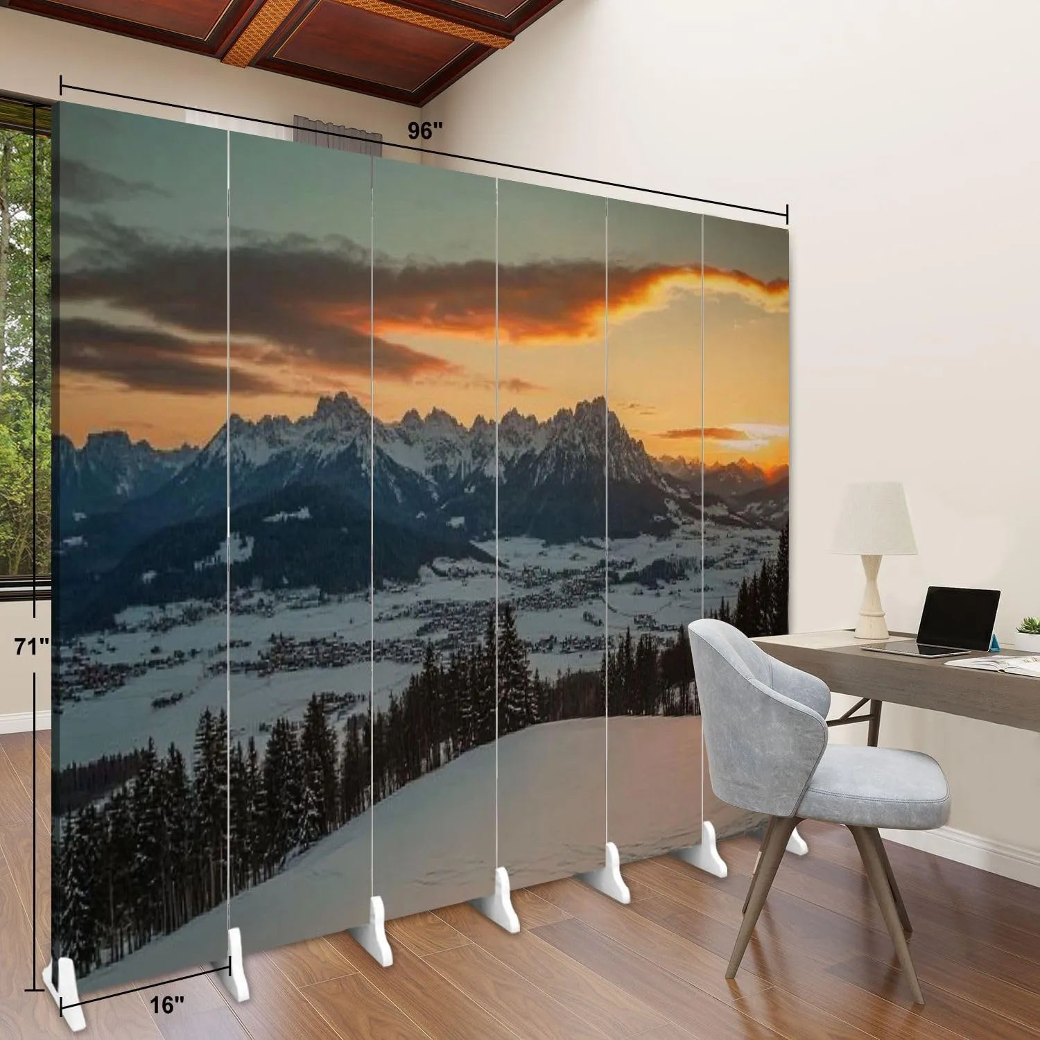 Wood Screen Room Divider Sunrise Idyllic Alpine Scenery Wilder Kaiser Austria Tirol Kaiser Folding Screen Canvas Privacy Partition Panels Dual-Sided Wall Divider Indoor Display Shelves 6 Panels