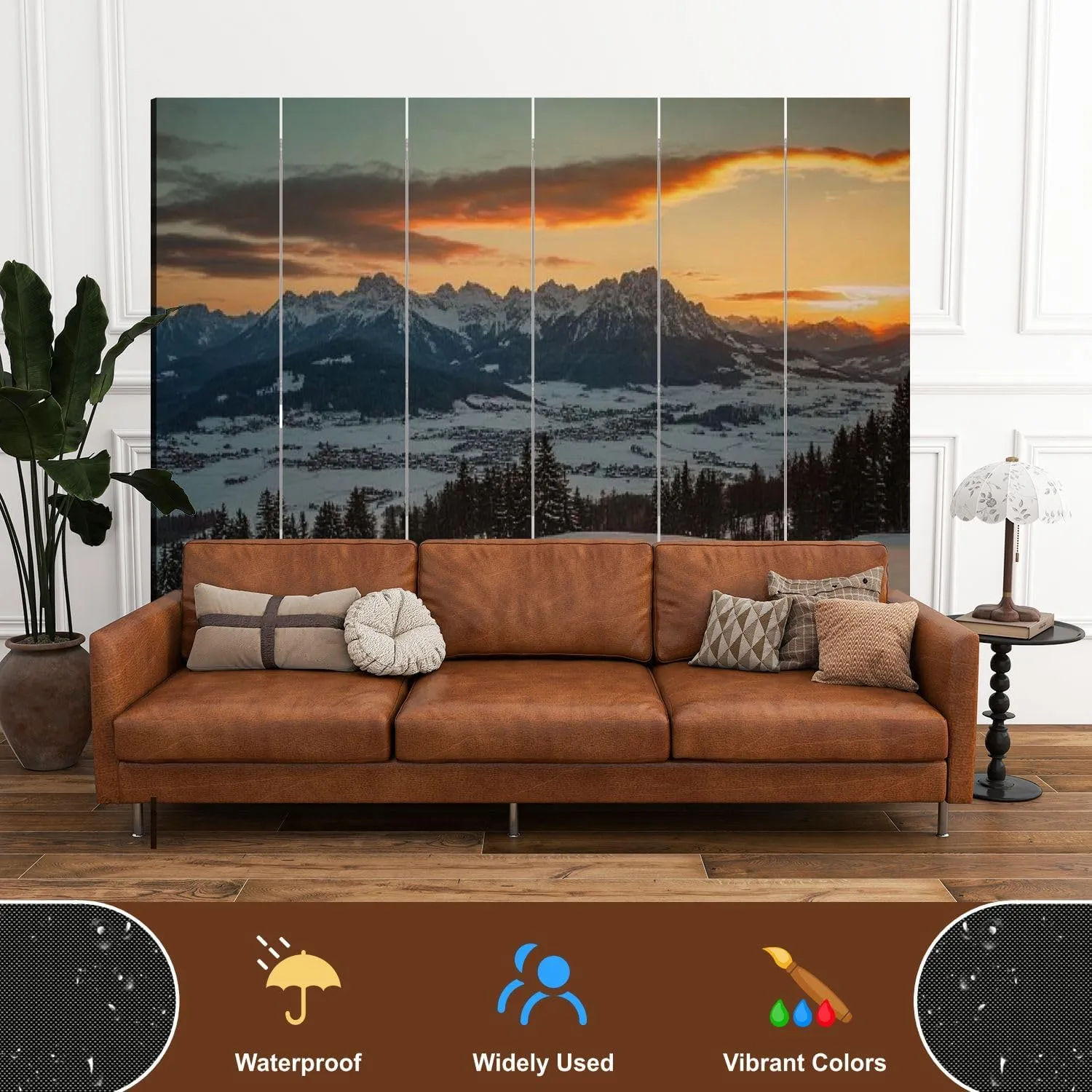 Wood Screen Room Divider Sunrise Idyllic Alpine Scenery Wilder Kaiser Austria Tirol Kaiser Folding Screen Canvas Privacy Partition Panels Dual-Sided Wall Divider Indoor Display Shelves 6 Panels