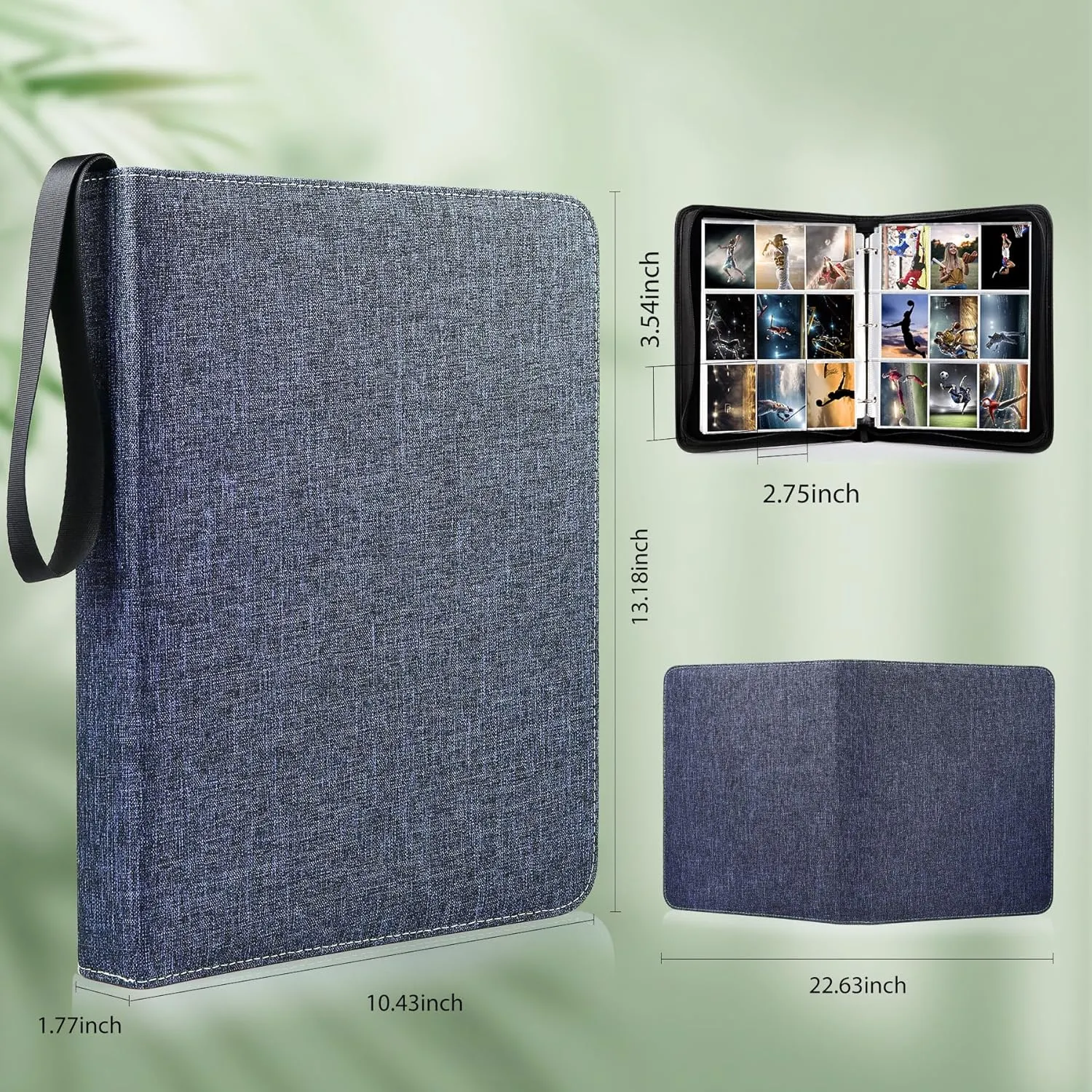 WOT I Trading Card Binder, 900 Pockets Collection Card Binder Sleeves with Polyester Fabric Cover&Zipper - Dark Blue