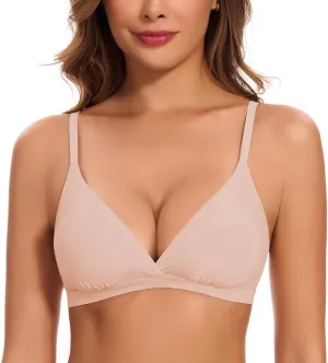 WOWENY Triangle Bralettes for Women Crossover Lightly Lined Wireless Tshirt Bras No Underwire Seamless Bra