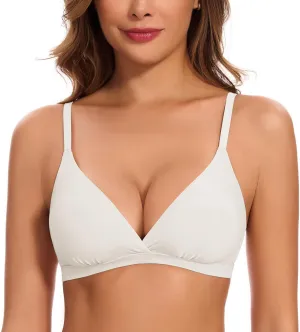 WOWENY Triangle Bralettes for Women Crossover Lightly Lined Wireless Tshirt Bras No Underwire Seamless Bra