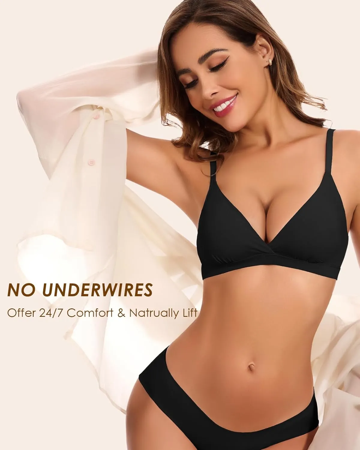 WOWENY Triangle Bralettes for Women Crossover Lightly Lined Wireless Tshirt Bras No Underwire Seamless Bra