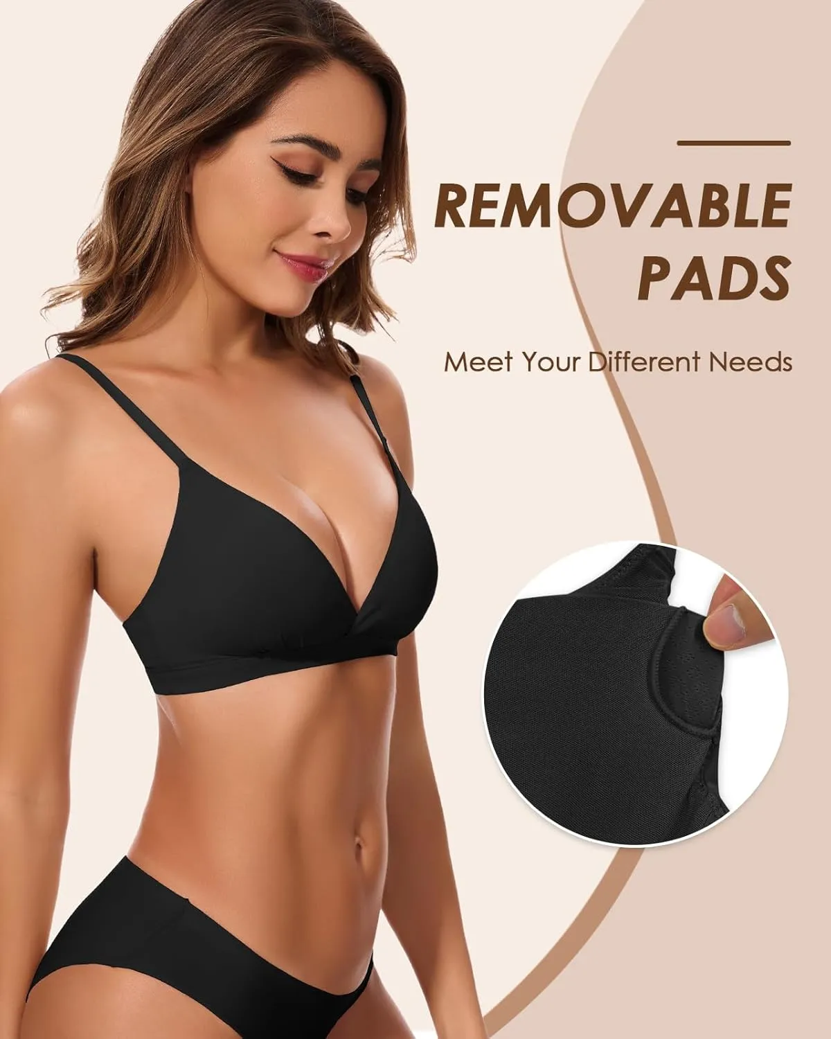 WOWENY Triangle Bralettes for Women Crossover Lightly Lined Wireless Tshirt Bras No Underwire Seamless Bra