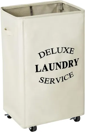 WOWLIVE Large Rolling Laundry Basket Wheels 90L Collapsible Tall Laundry Hamper Handle Foldable Dirty Clothing Basket Fold up Rectangular Hampers for Laundry Dorm Room (Beige)