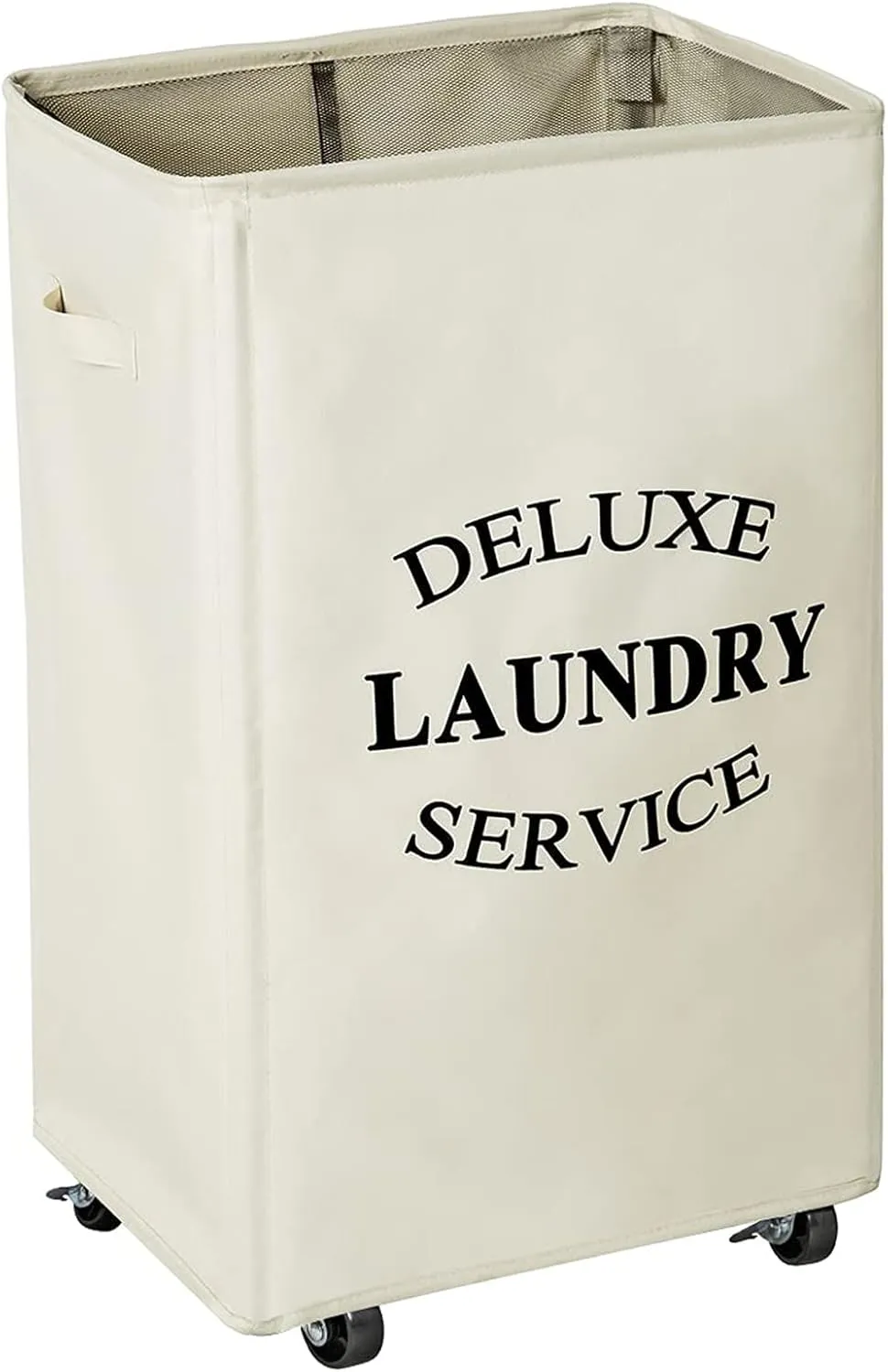 WOWLIVE Large Rolling Laundry Basket Wheels 90L Collapsible Tall Laundry Hamper Handle Foldable Dirty Clothing Basket Fold up Rectangular Hampers for Laundry Dorm Room (Beige)