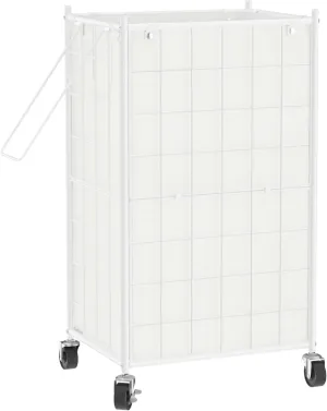 WOWLIVE Laundry Hamper with Wheels,Metal Wire Frame Rolling Laundry Basket with Removable bag,100L Dirty Clothes Hamper Organizer Dorm Room Storage for Bedroom,Bathroom,White