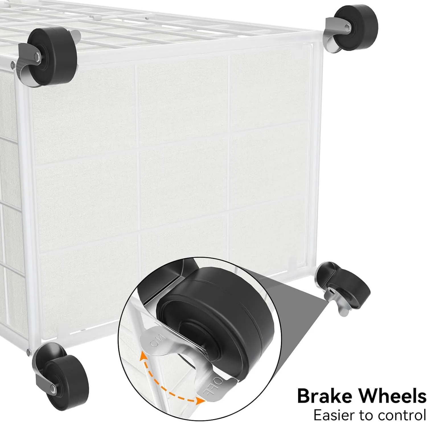 WOWLIVE Laundry Hamper with Wheels,Metal Wire Frame Rolling Laundry Basket with Removable bag,100L Dirty Clothes Hamper Organizer Dorm Room Storage for Bedroom,Bathroom,White
