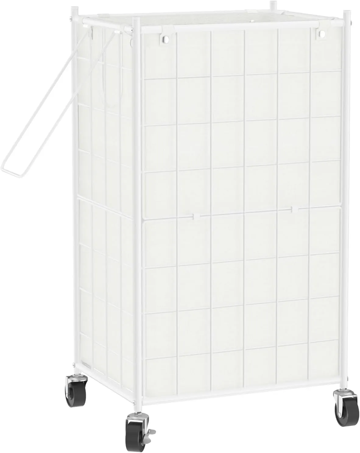 WOWLIVE Laundry Hamper with Wheels,Metal Wire Frame Rolling Laundry Basket with Removable bag,100L Dirty Clothes Hamper Organizer Dorm Room Storage for Bedroom,Bathroom,White