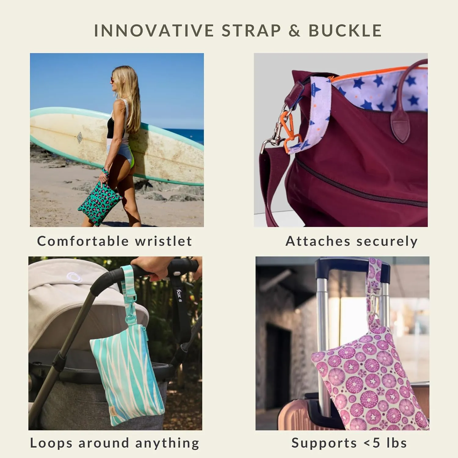 Wristlet Bag, Convenient Buckle Loop Strap, Ample Storage, Eco Fabric, Everyday Travel Vacation Accessory