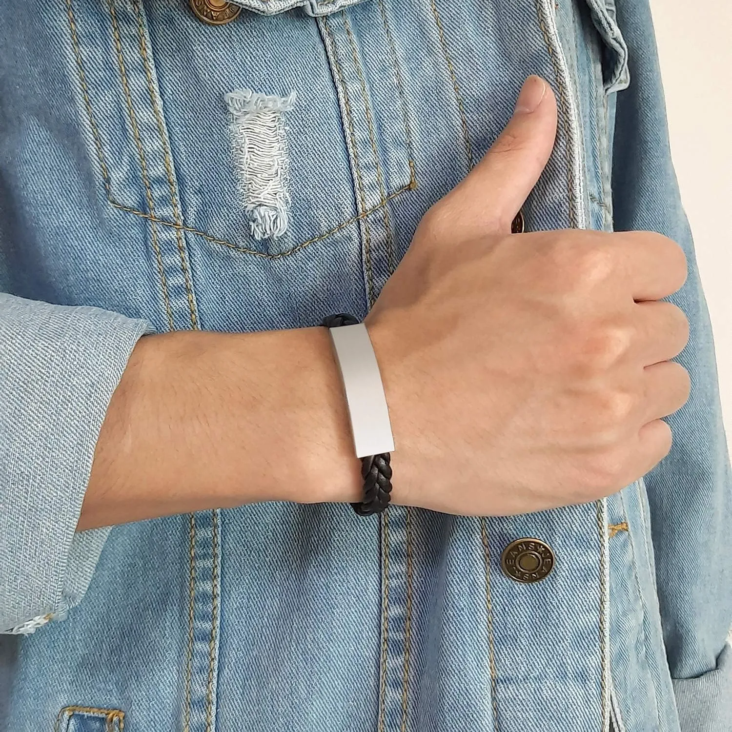 XUANPAI Christmas Gifts Personalized Black Stainless Steel ID Message Braided Leather Bracelets Jewelry for him,Custom Men Bracelet