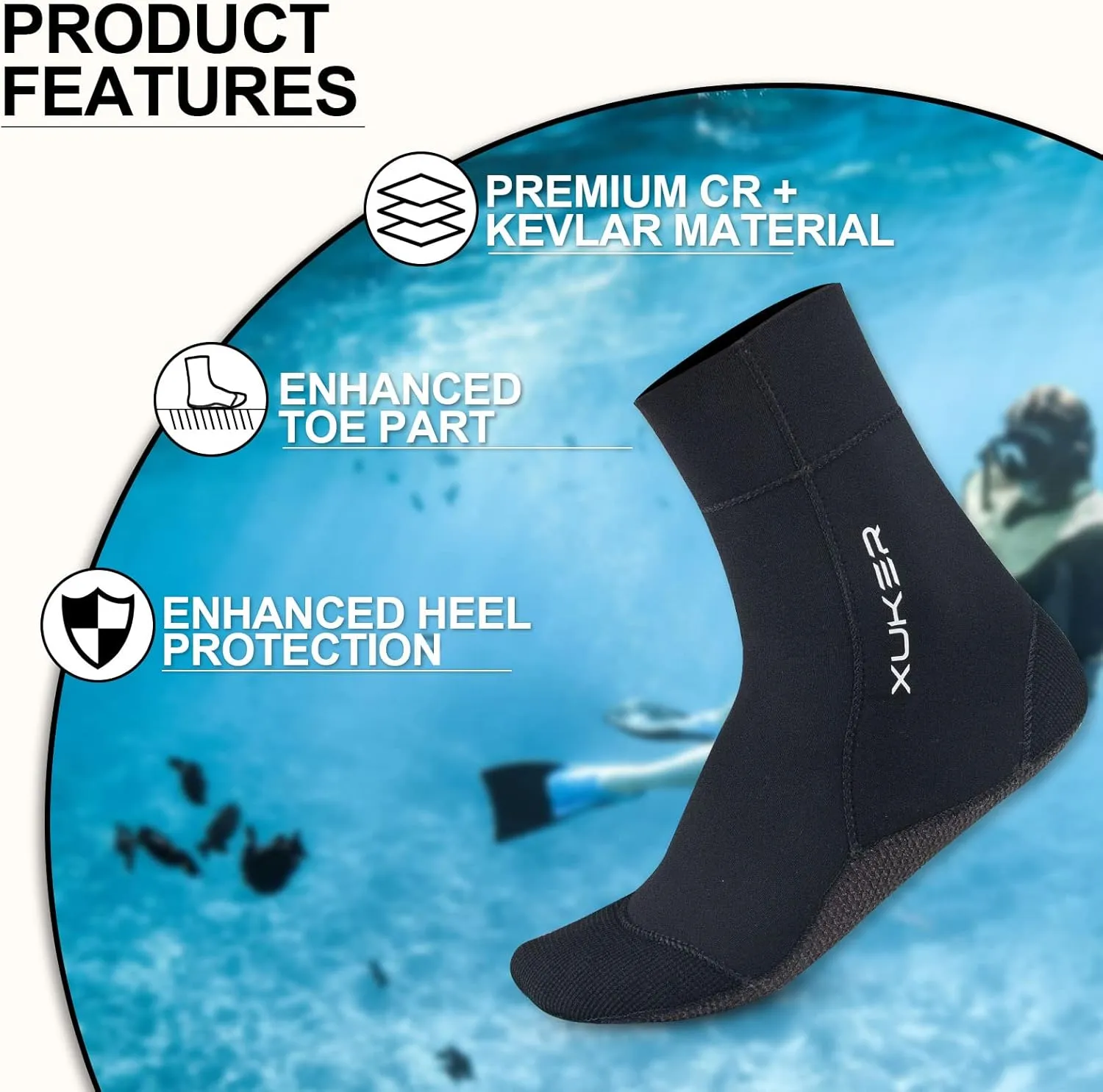 XUKER Neoprene Water Socks 3mm, Sand Proof Beach Volleyball Socks Water Shoes Diving Boots for Outdoor Water Sports