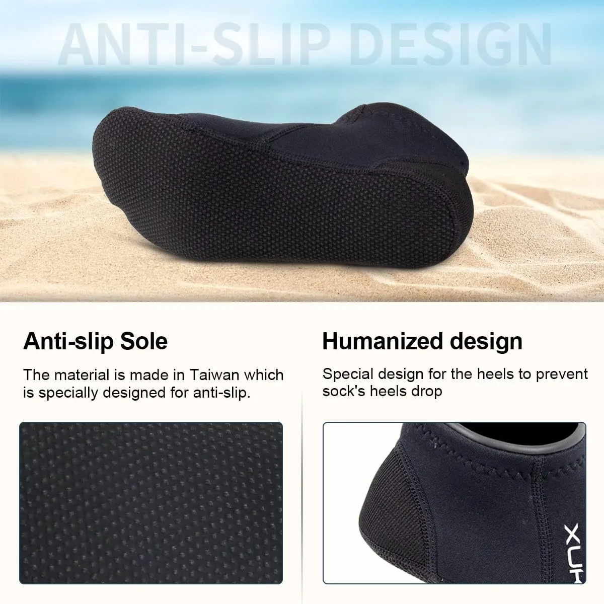 XUKER Neoprene Water Socks 3mm, Sand Proof Beach Volleyball Socks Water Shoes Diving Boots for Outdoor Water Sports