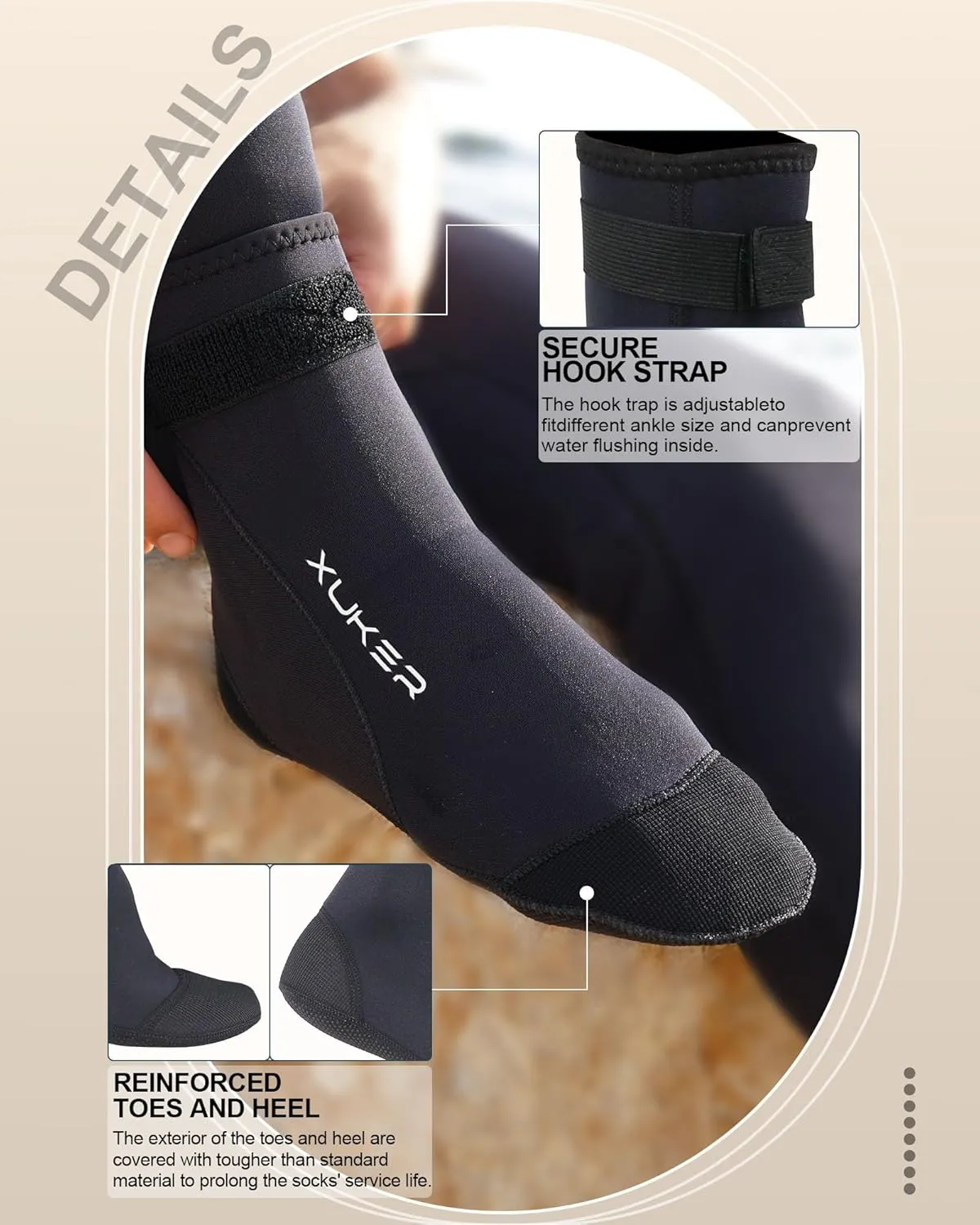 XUKER Neoprene Water Socks 3mm, Sand Proof Beach Volleyball Socks Water Shoes Diving Boots for Outdoor Water Sports