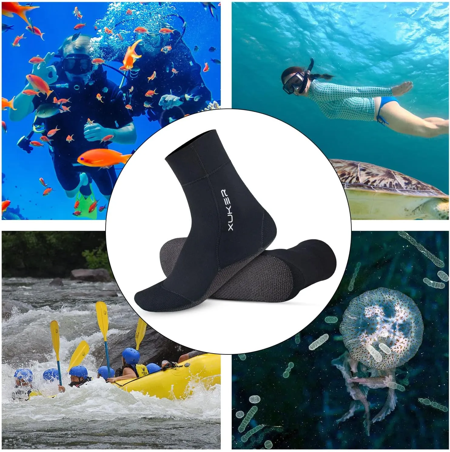 XUKER Neoprene Water Socks 3mm, Sand Proof Beach Volleyball Socks Water Shoes Diving Boots for Outdoor Water Sports