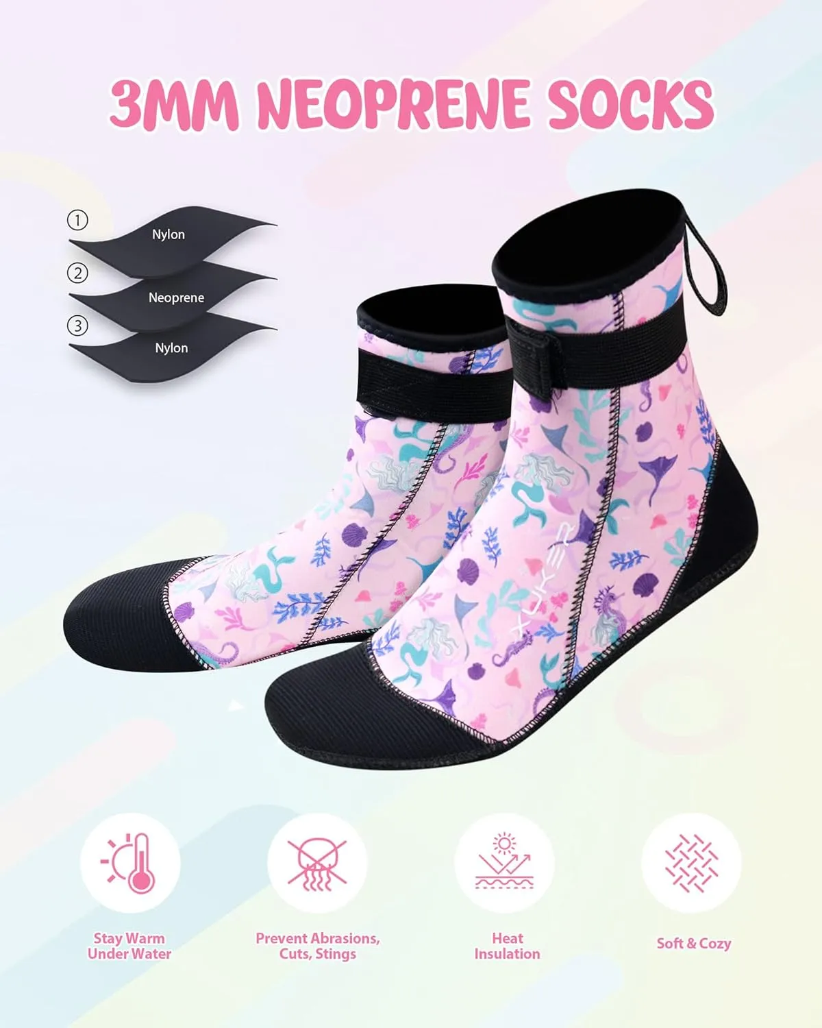 XUKER Neoprene Water Socks for Kids Toddlers 3mm Sand Proof Beach Volleyball Socks Diving Boots for Outdoor Water Sports