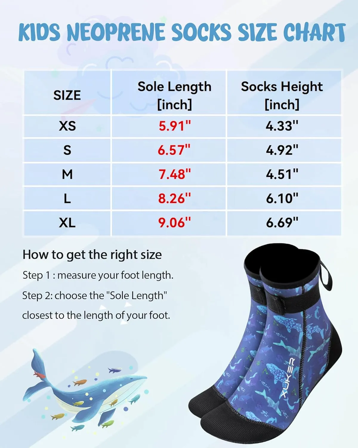 XUKER Neoprene Water Socks for Kids Toddlers 3mm Sand Proof Beach Volleyball Socks Diving Boots for Outdoor Water Sports