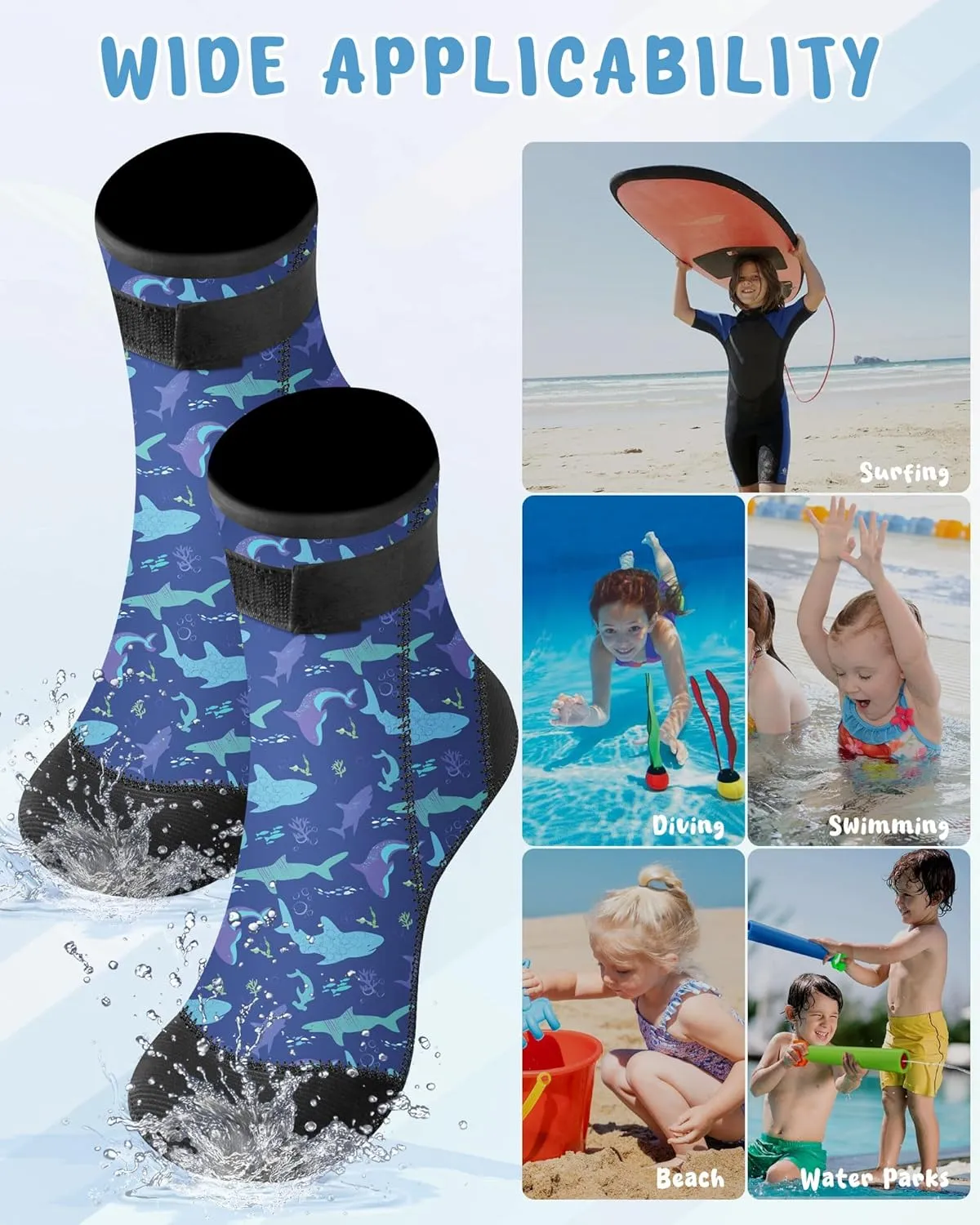 XUKER Neoprene Water Socks for Kids Toddlers 3mm Sand Proof Beach Volleyball Socks Diving Boots for Outdoor Water Sports