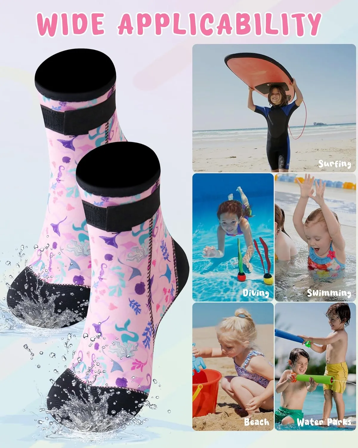 XUKER Neoprene Water Socks for Kids Toddlers 3mm Sand Proof Beach Volleyball Socks Diving Boots for Outdoor Water Sports