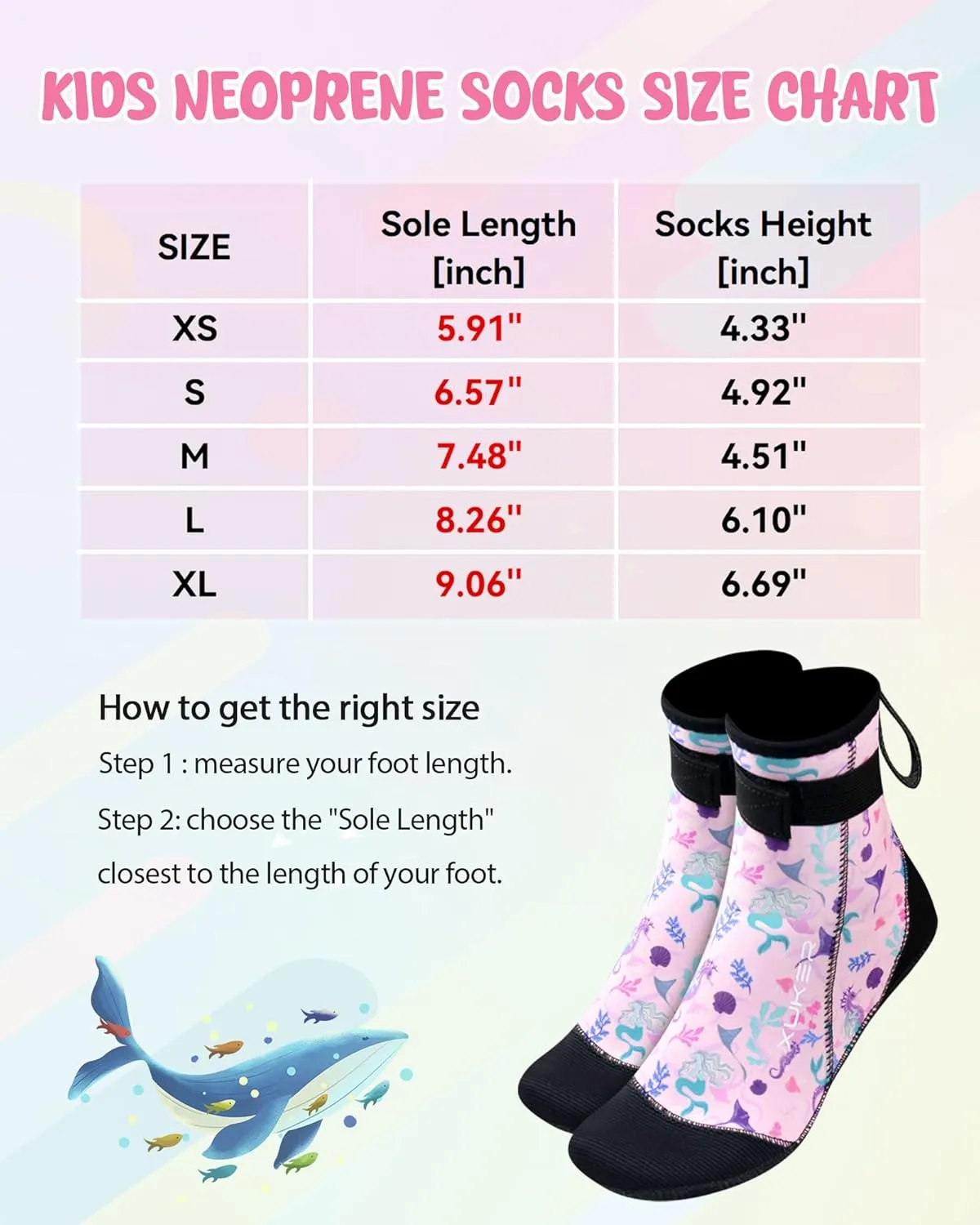 XUKER Neoprene Water Socks for Kids Toddlers 3mm Sand Proof Beach Volleyball Socks Diving Boots for Outdoor Water Sports