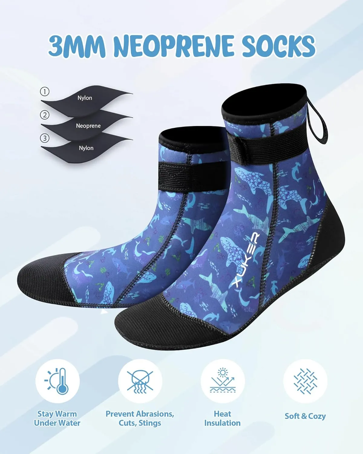 XUKER Neoprene Water Socks for Kids Toddlers 3mm Sand Proof Beach Volleyball Socks Diving Boots for Outdoor Water Sports
