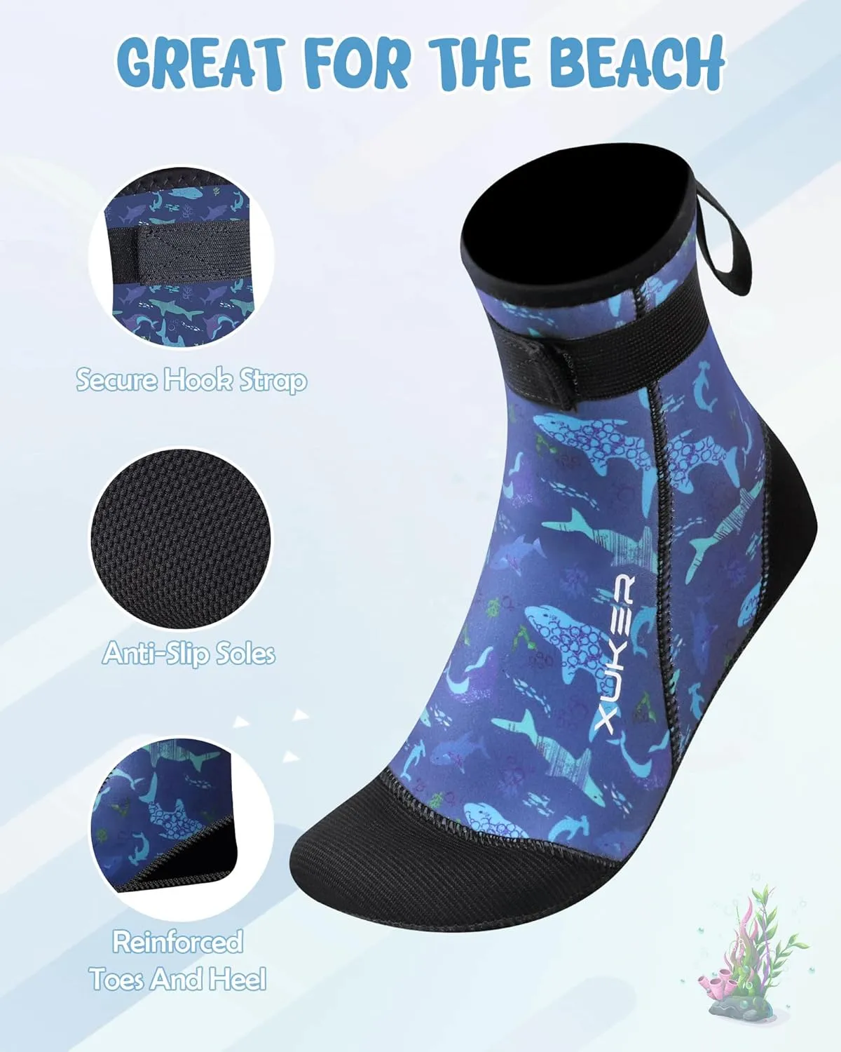 XUKER Neoprene Water Socks for Kids Toddlers 3mm Sand Proof Beach Volleyball Socks Diving Boots for Outdoor Water Sports