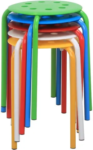 Yaheetech 17.3in Plastic Stackable Stools Stack Nesting Stools Portable Colorful Decoration Chairs Round Chairs Flexible Seating Pack of 5