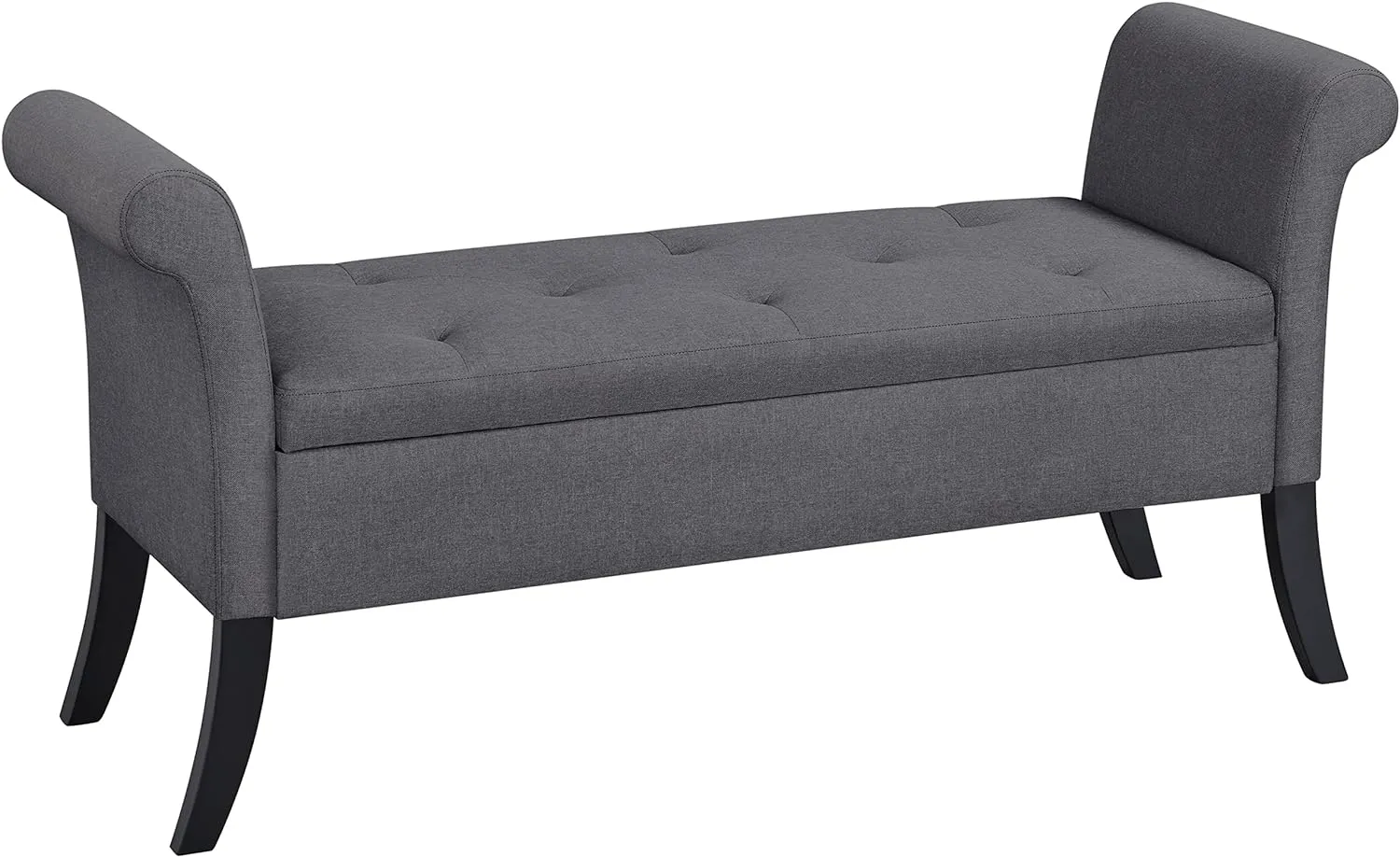 Yaheetech 52in Ottoman Bench Folding Storage Tufted Fabric Entryway Bench with Arms Footstool with Large Storage Foot Rest Seat Rolled Arms Cushioned Ottoman Dark Gray