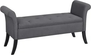 Yaheetech 52in Ottoman Bench Folding Storage Tufted Fabric Entryway Bench with Arms Footstool with Large Storage Foot Rest Seat Rolled Arms Cushioned Ottoman Dark Gray