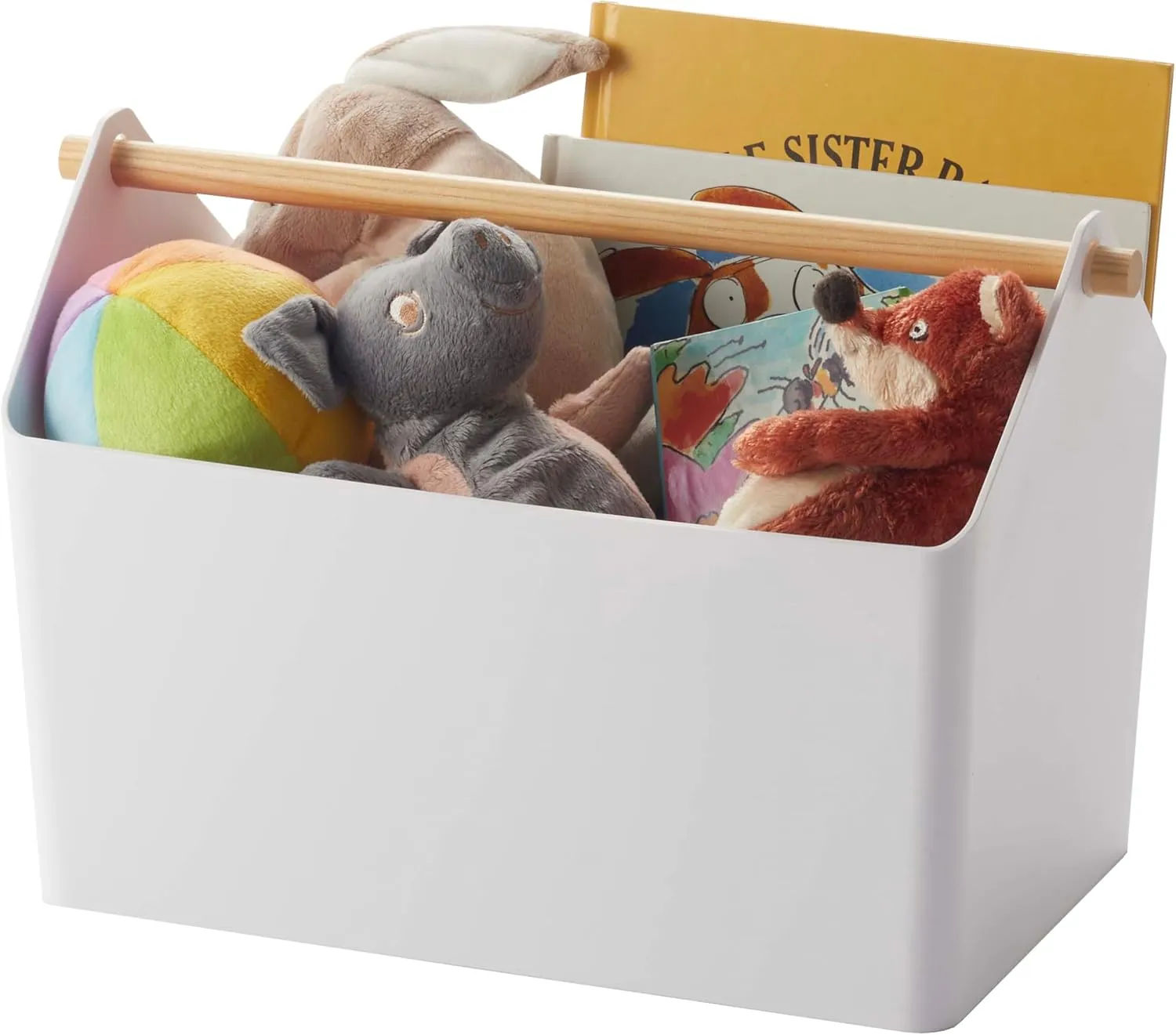 Yamazaki Home Storage Organizer/Cleaning Caddy/Storage Basket with Handle Plastic   Wood One Size White