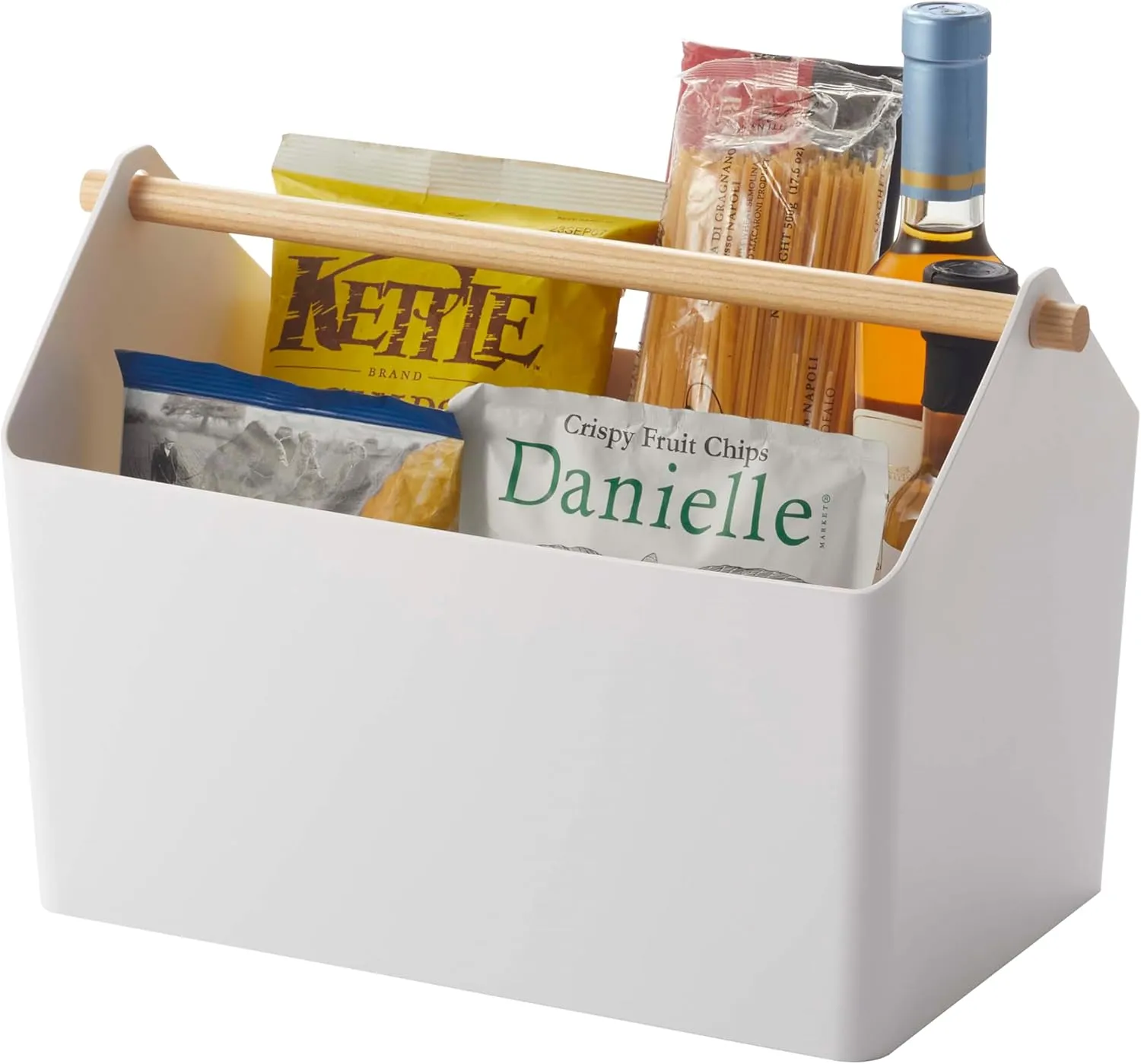 Yamazaki Home Storage Organizer/Cleaning Caddy/Storage Basket with Handle Plastic   Wood One Size White